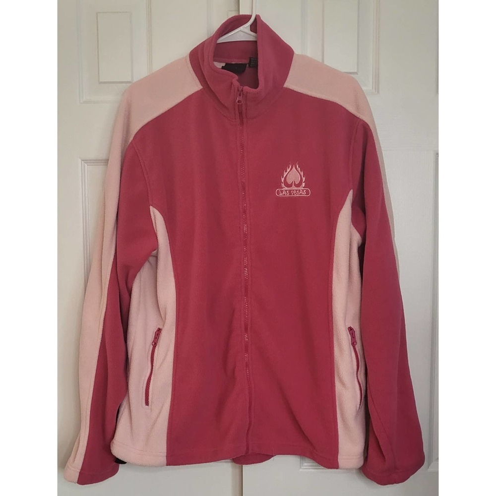 Las Vegas Embroidered Pink Fleece Zip Up Sweatshirt- Women's Size Large